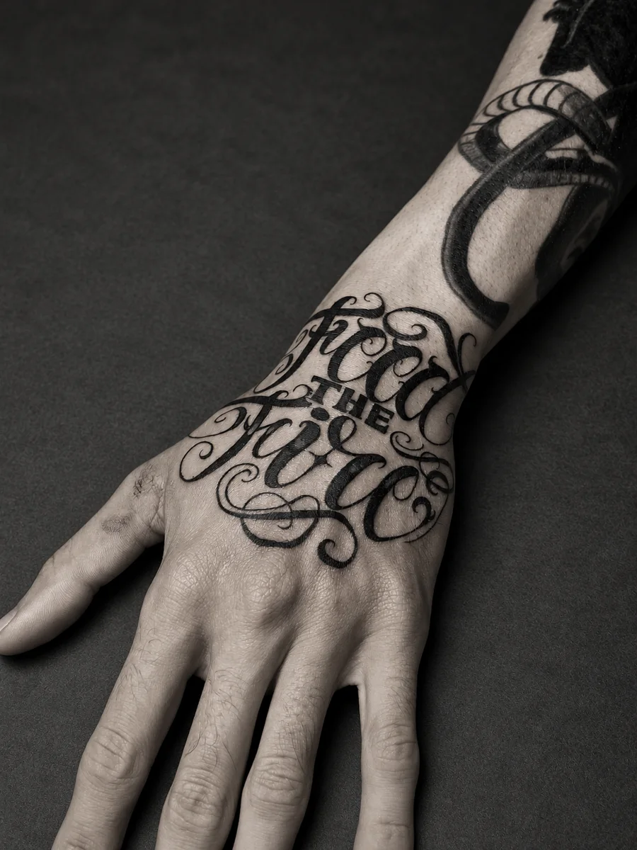 Tatuagem de lettering feita por Clarmino Lucas
