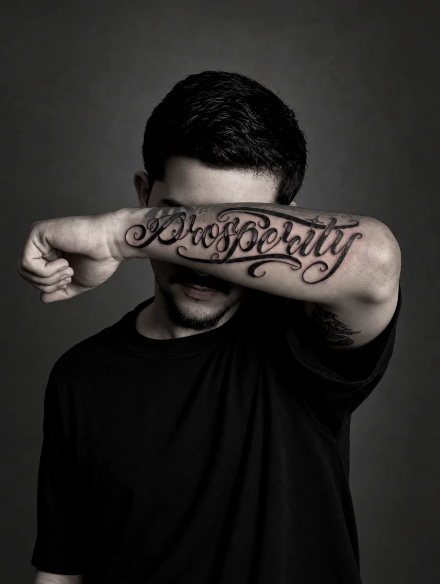 Tatuagem de lettering feita por Clarmino Lucas